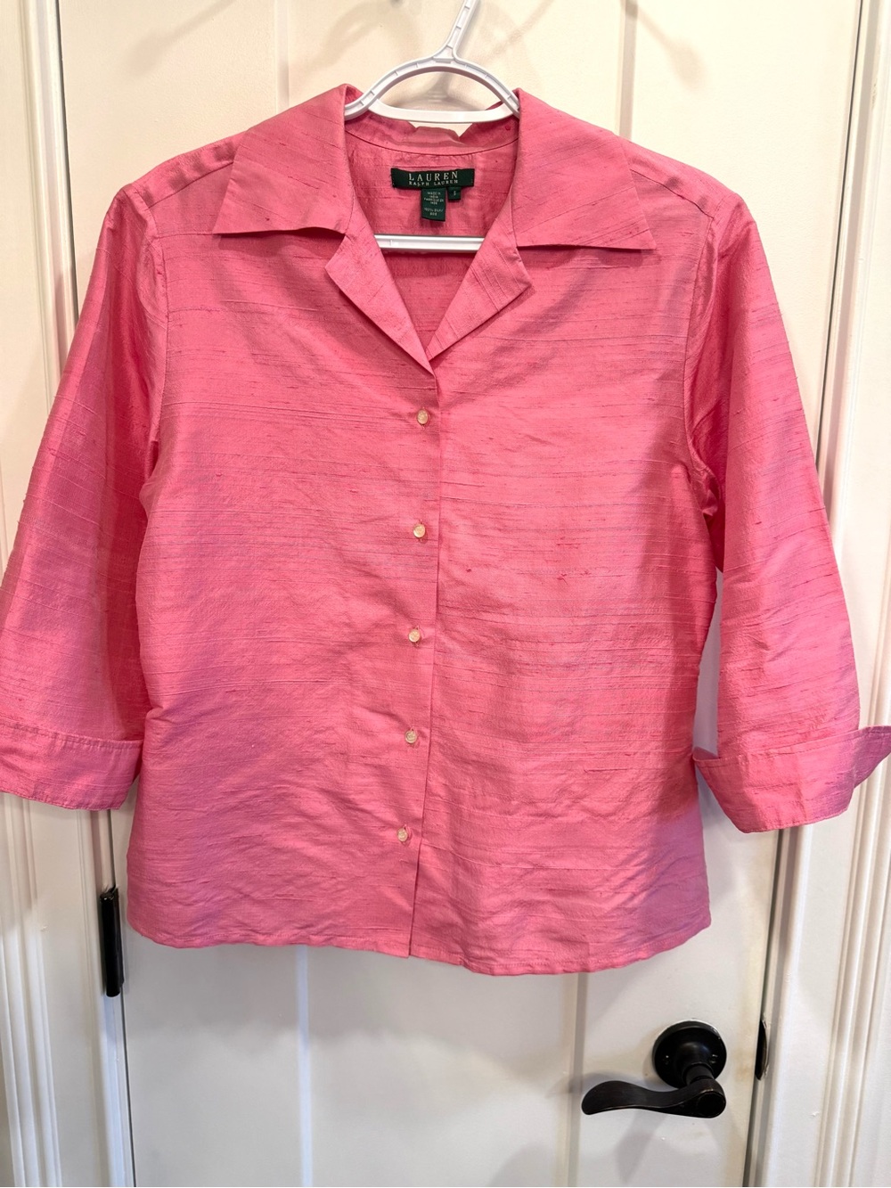 Lauren Ralph Lauren 100% Silk Pink Button Front Blouse